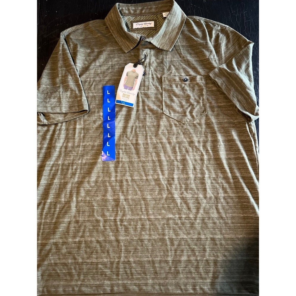 English Laundry Men's Olive Green Heather Polo Shirt w/ Pocket -‎ Size L